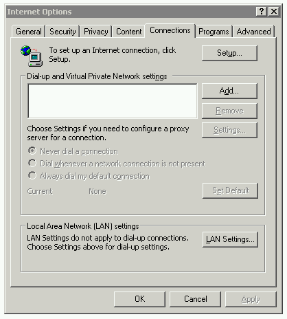 Tools : Internet Options : Connections