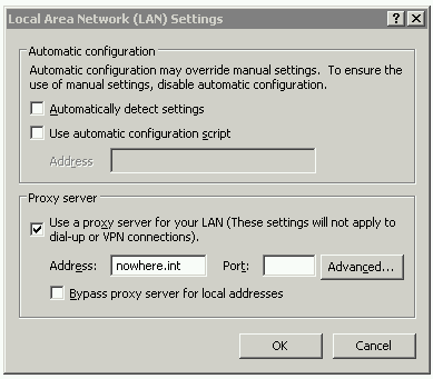 Tools : Internet Options : Connections : LAN Settings